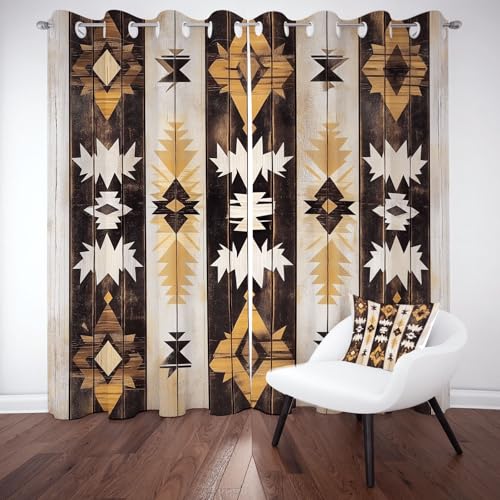 Azteken Thermovorhang 175x140 cm, Southwestern Gardinen 2er Set mit Ösen, Rustikal Ethnisch Tribal Geometrisch Verdunklungsvorhänge Schlafzimmer Blickdicht Curtain Wohnzimmer Fensterdekoration von Tyafsgvqo