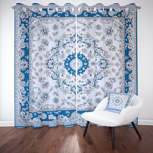 Blumen Medaillon Verdunkelungsvorhange 2er Set, Vintage Boho Mandala Vorhänge Wohnzimmer 137x117 cm Tradition Ethnisch Böhmen Gardine Blickdicht Kälteschutz mit Ösen Schlafzimmer Fensterdekoration von Tyafsgvqo