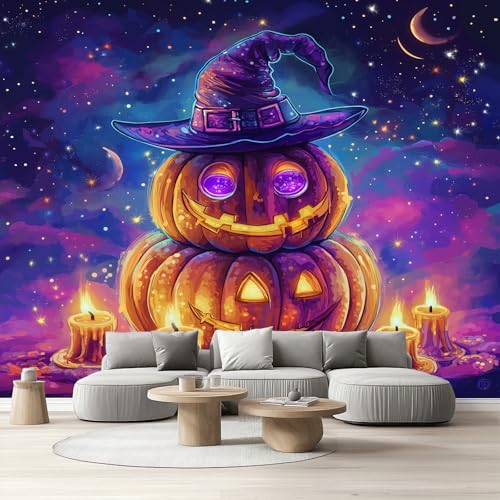 Fototapete Wohnzimmer Sternenhimmel Kürbis Vliestapete Kerze Hexenhut Wandfolie Selbstklebend Abwaschbar Halloween Deko Tapete Schlafzimmer Kinderzimmer Wandtapete Küche Wasserfest 250x370 cm von Tyafsgvqo