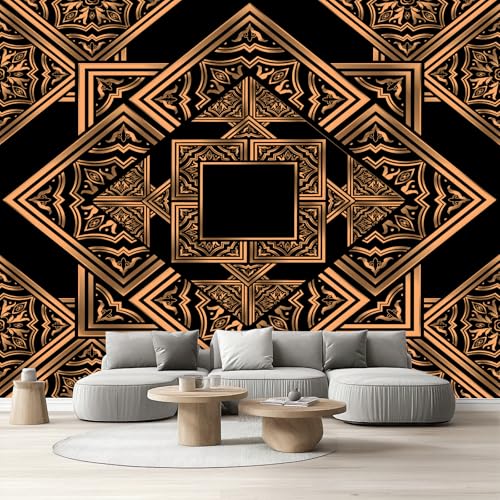 Geometrisch Muster Selbstklebende Tapete Luxus Vintage Wandtapete Wohnzimmer Vliestapete Schwarz Gold Modern Fototapete Schlafzimmer Kinderzimmer Küchentapete Möbelfolie Wasserfest 390x280 cm von Tyafsgvqo