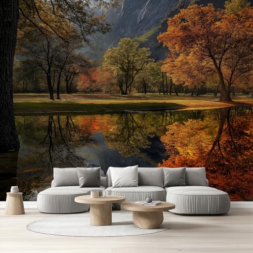 Herbst Wald Selbstklebende Tapete Natur Landschaft Wandtapete Wohnzimmer Vliestapete 3d Effekt Panorama Fototapete Schlafzimmer Kinderzimmer Küchentapete Möbelfolie Wasserfest 390x280 cm von Tyafsgvqo