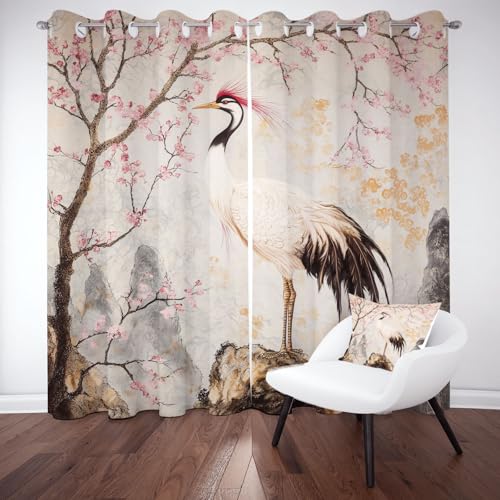 Kirschblüten Kranich Verdunkelungsvorhange 2er Set, Asien Japanischer Stil Vorhänge Wohnzimmer 160x132 cm Tuschemalerei Gardine Blickdicht Schallschutz Thermovorhang mit Ösen Fensterdekoration Kirschblüten Kranich Verdunkelungsvorhange 2er Set, Asien Japanischer Stil Vorhänge Wohnzimmer 160x132 cm Tuschemalerei Gardine Blickdicht Schallschutz Thermovorhang mit Ösen Fensterdekoration von Tyafsgvqo