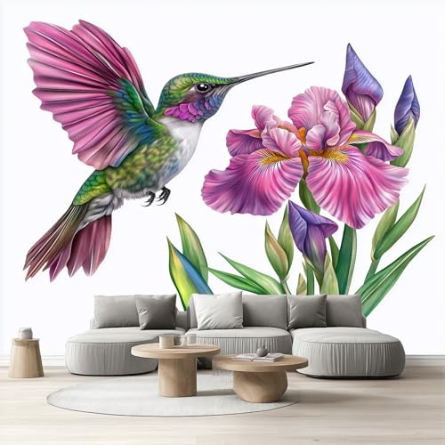 Kolibri Fototapete Wohnzimmer Botanisch Blumen Vogel Küchentapete Abwaschbar Selbstklebende Tapete Frühling Naturthema Vliestapete Schlafzimmer Kinderzimmer Möbelfolie Wasserfest 370x250 cm von Tyafsgvqo