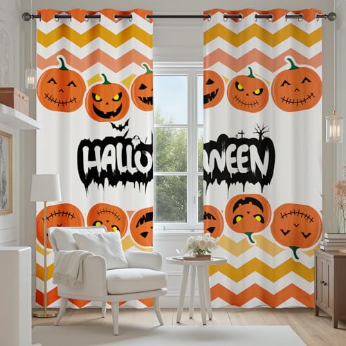 Kürbis Laterne Gardinen Blickdicht 240x132 cm, Halloween Thema Vorhänge Schlafzimmer 2er Set, Zickzack Orange Streifen Verdunkelungsvorhange Wohnzimmer mit Ösen Thermo Kälteschutz Schallschutz Kürbis Laterne Gardinen Blickdicht 240x132 cm, Halloween Thema Vorhänge Schlafzimmer 2er Set, Zickzack Orange Streifen Verdunkelungsvorhange Wohnzimmer mit Ösen Thermo Kälteschutz Schallschutz von Tyafsgvqo