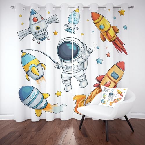 Rakete Astronaut Verdunkelungsvorhange 2er Set, Cartoon Planet Universum Vorhänge Wohnzimmer 137x117 cm Kinder Karikatur Gardine Blickdicht Kälteschutz mit Ösen Schlafzimmer Fensterdekoration Rakete Astronaut Verdunkelungsvorhange 2er Set, Cartoon Planet Universum Vorhänge Wohnzimmer 137x117 cm Kinder Karikatur Gardine Blickdicht Kälteschutz mit Ösen Schlafzimmer Fensterdekoration von Tyafsgvqo