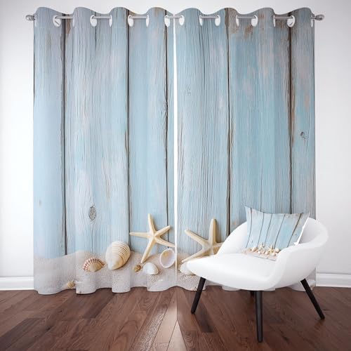 Seestern Muschel Gardinen Blickdicht 145x140 cm, Bauernhaus Holzoptik Vorhänge Schlafzimmer 2er Set, Nautische Maritim Verdunkelungsvorhange Wohnzimmer mit Ösen Thermo Kälteschutz Schallschutz Seestern Muschel Gardinen Blickdicht 145x140 cm, Bauernhaus Holzoptik Vorhänge Schlafzimmer 2er Set, Nautische Maritim Verdunkelungsvorhange Wohnzimmer mit Ösen Thermo Kälteschutz Schallschutz von Tyafsgvqo
