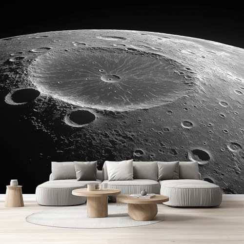 Selbstklebende Tapete 3d Effekt Mond Wandtapete Wohnzimmer Weltraum Universum Fototapete Schlafzimmer Wasserfest Wandfolie Schwarz Grau Modern Vliestapete Küchentapete Klebefolie Abwaschbar 280x400 cm von Tyafsgvqo