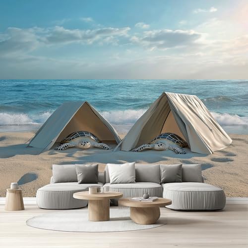 Strand Meeresschildkröte Selbstklebende Tapete Tropisch Meerblick Wandtapete Wohnzimmer Vliestapete Natur Landschaft Fototapete Schlafzimmer Kinderzimmer Küchentapete Möbelfolie Wasserfest 390x280 cm von Tyafsgvqo