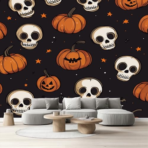 Tapete Schlafzimmer Halloween, Selbstklebende Tapete Schädel Kürbis Laterne Vliestapete Fototapete Cartoon Festival Küchentapete Abwaschbar Klebefolie Wandtapete Wohnzimmer Kinderzimmer 150x105 cm Tapete Schlafzimmer Halloween, Selbstklebende Tapete Schädel Kürbis Laterne Vliestapete Fototapete Cartoon Festival Küchentapete Abwaschbar Klebefolie Wandtapete Wohnzimmer Kinderzimmer 150x105 cm von Tyafsgvqo