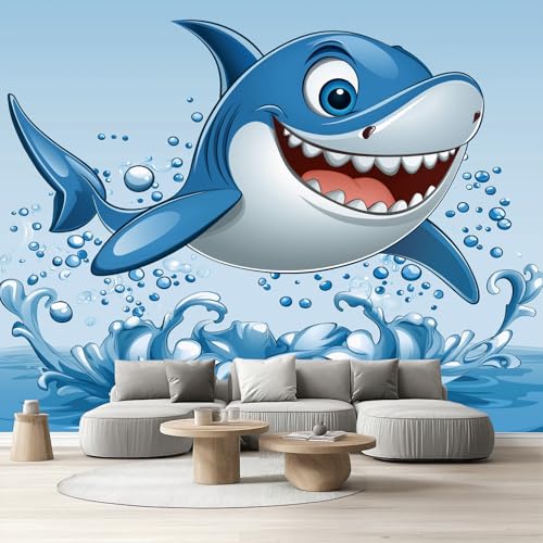 Tapete Schlafzimmer Karikatur Hai, Selbstklebende Tapete Niedlich Meerestier Vliestapete Fototapete Cartoon Tier Küchentapete Abwaschbar Klebefolie Wandtapete Wohnzimmer Kinderzimmer 150x105 cm von Tyafsgvqo