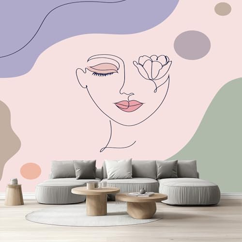Tapete Schlafzimmer Mid Century, Selbstklebende Tapete Abstrakte Porträt Vliestapete Fototapete Minimalistisch Modern Küchentapete Abwaschbar Klebefolie Wandtapete Wohnzimmer Kinderzimmer 150x105 cm von Tyafsgvqo