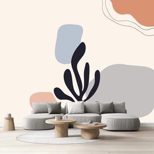 Tapete Wohnzimmer Mid Century, Selbstklebende Tapete Abstrakte Minimalistisch Modern Wandtapete Schlafzimmer Vliestapete Boho Pflanzen Laub Fototapete Küche Abwaschbar Kinderzimmer 200x140 cm von Tyafsgvqo