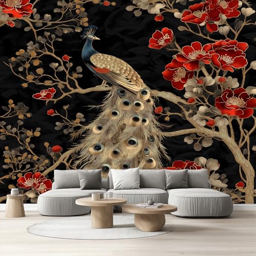 Tapete Wohnzimmer Zweige Blumen Pfau, Selbstklebende Tapete Vintage Chinoiserie Wandtapete Schlafzimmer Vliestapete Orientalisch Fototapete Küche Wasserfest Abwaschbar Kinderzimmer 200x140 cm Tapete Wohnzimmer Zweige Blumen Pfau, Selbstklebende Tapete Vintage Chinoiserie Wandtapete Schlafzimmer Vliestapete Orientalisch Fototapete Küche Wasserfest Abwaschbar Kinderzimmer 200x140 cm von Tyafsgvqo