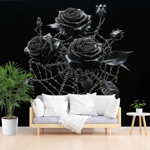 Tyafsgvqo 3d Effekt Floral Vliestapete 370x250 cm, Schwarz Rose Blumen Selbstklebende Tapete, Wasserfest Fototapete, Romantisch Gotisch Tapete Wohnzimmer Schlafzimmer Kinderzimmer Küche Wanddeko Tyafsgvqo 3d Effekt Floral Vliestapete 370x250 cm, Schwarz Rose Blumen Selbstklebende Tapete, Wasserfest Fototapete, Romantisch Gotisch Tapete Wohnzimmer Schlafzimmer Kinderzimmer Küche Wanddeko von Tyafsgvqo