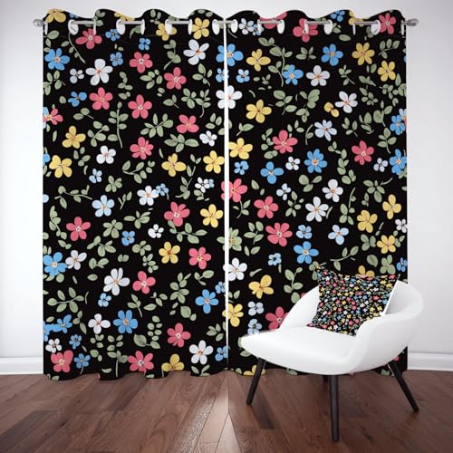 Tyafsgvqo Bunt Blumenmotiv Verdunkelungsvorhange 2er Set, Landhausstil Blumen Vorhänge Wohnzimmer 160x132 cm Frühling Floral Pflanzen Gardine Blickdicht Thermo mit Ösen Schlafzimmer Fensterdekoration von Tyafsgvqo