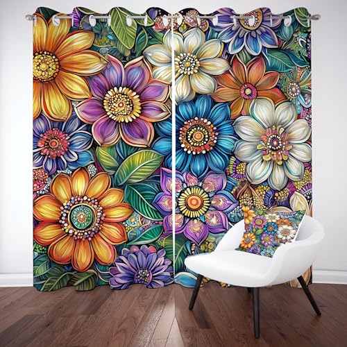 Tyafsgvqo Bunt Blumenmotiv Vorhange Blickdicht 2er Set, Boho Pflanzen Blumen Gardinen mit Ösen Curtain Exotisch Floral Verdunklungsvorhänge 175 cm Lang 70 Breit Thermovorhang Wohnzimmer Schlafzimmer von Tyafsgvqo