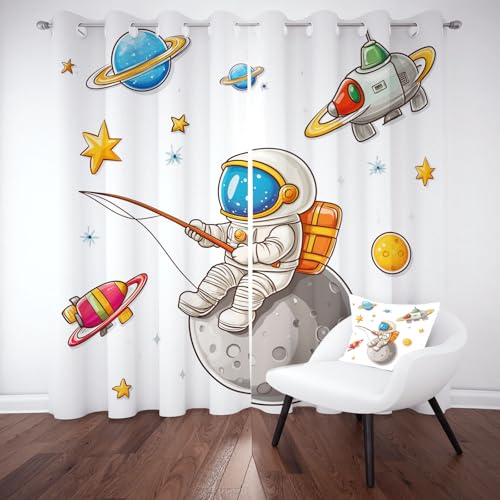 Tyafsgvqo Cartoon Astronaut Verdunkelungsvorhange 2er Set, Rakete Planet Universum Vorhänge Wohnzimmer 160x132 cm Karikatur Kinder Gardine Blickdicht Thermo mit Ösen Schlafzimmer Fensterdekoration Tyafsgvqo Cartoon Astronaut Verdunkelungsvorhange 2er Set, Rakete Planet Universum Vorhänge Wohnzimmer 160x132 cm Karikatur Kinder Gardine Blickdicht Thermo mit Ösen Schlafzimmer Fensterdekoration von Tyafsgvqo