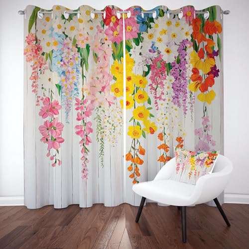 Tyafsgvqo Frühlingsblumen Gardinen Blickdicht 240x132 cm, Ölgemälde Kunst Vorhänge Schlafzimmer 2er Set, Bunt Pflanzen Floral Verdunkelungsvorhange Wohnzimmer mit Ösen Thermo Kälteschutz Schallschutz von Tyafsgvqo