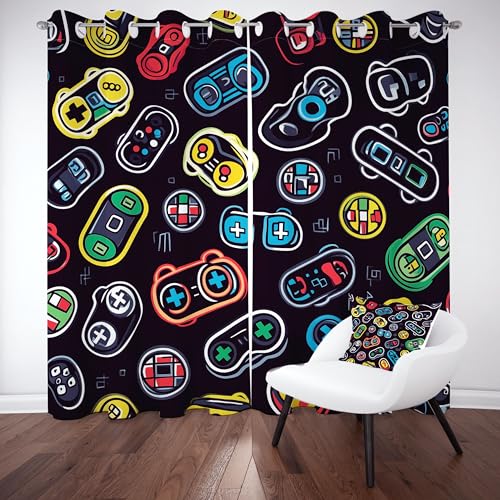 Tyafsgvqo Gaming Vorhang mit Ösen 2er Set, Videospiel Gamepad Gardinen Wohnzimmer 225x70 cm, Karikatur Game Controller Verdunkelungsvorhange Blickdicht Thermo Kälteschutz Curtains Schlafzimmer von Tyafsgvqo