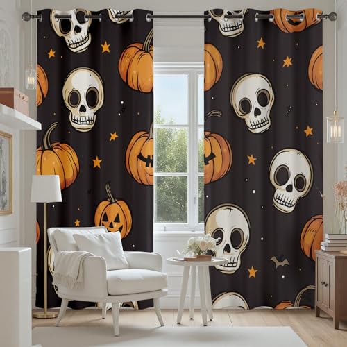 Tyafsgvqo Halloween Vorhang mit Ösen 2er Set, Schädel Kürbis Laterne Gardinen Wohnzimmer 225x70 cm, Cartoon Festival Verdunkelungsvorhange Blickdicht Schlafzimmer Thermo Schallschutz Blackout Curtain Tyafsgvqo Halloween Vorhang mit Ösen 2er Set, Schädel Kürbis Laterne Gardinen Wohnzimmer 225x70 cm, Cartoon Festival Verdunkelungsvorhange Blickdicht Schlafzimmer Thermo Schallschutz Blackout Curtain von Tyafsgvqo