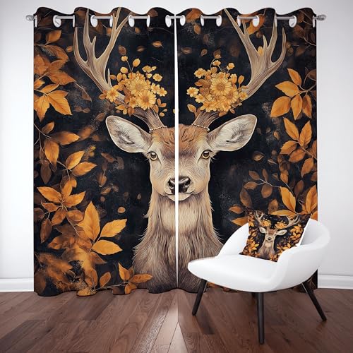Tyafsgvqo Hirsch Verdunkelungsvorhange 2er Set, Wilde Tiere Thema Vorhänge Wohnzimmer 160x132 cm Dschungeltiere Gardine Blickdicht Thermo mit Ösen Schlafzimmer Fensterdekoration von Tyafsgvqo