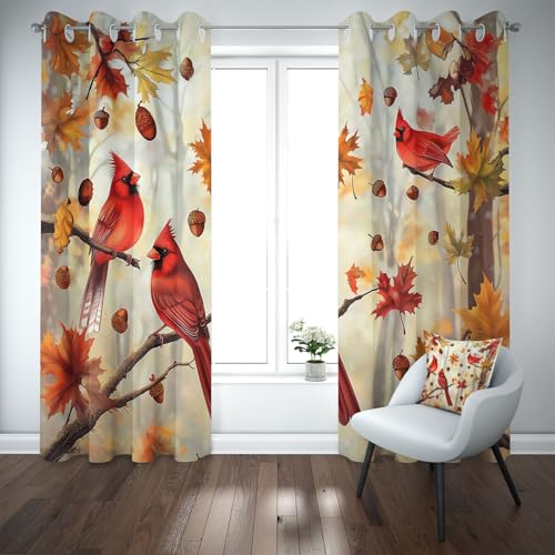 Tyafsgvqo Kardinal Vorhange Blickdicht 2er Set, Ahornblatt Kürbis Gardinen mit Ösen Herbst Wald Vogel Verdunklungsvorhänge 90 cm Lang 65 Breit Thermovorhang Wohnzimmer Schlafzimmer von Tyafsgvqo