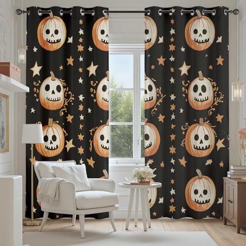 Tyafsgvqo Kürbis Laterne Thermovorhang 175x140 cm, Spooky Halloween Gardinen 2er Set mit Ösen, Lustige Karikatur Verdunklungsvorhänge Schlafzimmer Blickdicht Curtain Wohnzimmer Fensterdekoration Tyafsgvqo Kürbis Laterne Thermovorhang 175x140 cm, Spooky Halloween Gardinen 2er Set mit Ösen, Lustige Karikatur Verdunklungsvorhänge Schlafzimmer Blickdicht Curtain Wohnzimmer Fensterdekoration von Tyafsgvqo