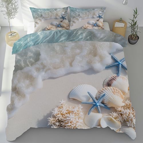 Tyafsgvqo Küste Meereswelle Strand Bügelfrei Bettwäsche 3 Teilig, Seestern Muschel Bettbezug 135x200 cm, Tropisch Meer Landschaft Bettwäsche Set Weich, Wendebettwäsche mit 2 Kissenbezug 80x80 cm Tyafsgvqo Küste Meereswelle Strand Bügelfrei Bettwäsche 3 Teilig, Seestern Muschel Bettbezug 135x200 cm, Tropisch Meer Landschaft Bettwäsche Set Weich, Wendebettwäsche mit 2 Kissenbezug 80x80 cm von Tyafsgvqo