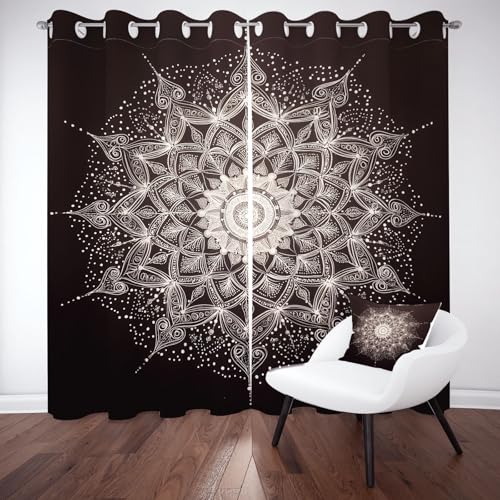Tyafsgvqo Mandala Gardinen Blickdicht 145x140 cm, Indisch Boho Blumen Vorhänge Schlafzimmer 2er Set, Exotisch Vintage Böhmen Verdunkelungsvorhange Wohnzimmer mit Ösen Thermo Kälteschutz Schallschutz von Tyafsgvqo