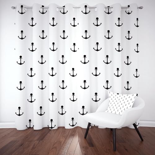 Tyafsgvqo Maritim Anker Verdunkelungsvorhange 2er Set, Meer Nautische Vorhänge Wohnzimmer 137x117 cm Meer Seemann Gardine Blickdicht Schallschutz Thermovorhang mit Ösen Fensterdekoration von Tyafsgvqo