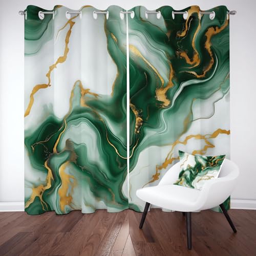 Tyafsgvqo Marmor Optik Gardinen Blickdicht, Grün Marmoriert Vorhänge 2er Set mit Ösen, Abstrakte Luxus Modern Thermovorhang 245x140 cm Verdunklungs Kälteschutz fur Wohnzimmer Schlafzimmer von Tyafsgvqo