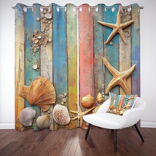 Tyafsgvqo Muschel Seestern Vorhange Blickdicht 2er Set, Retro Küste Holzbrett Gardinen mit Ösen Blackout Meer Nautische Verdunklungsvorhänge 90 cm Lang 65 Breit Thermovorhang Wohnzimmer Schlafzimmer Tyafsgvqo Muschel Seestern Vorhange Blickdicht 2er Set, Retro Küste Holzbrett Gardinen mit Ösen Blackout Meer Nautische Verdunklungsvorhänge 90 cm Lang 65 Breit Thermovorhang Wohnzimmer Schlafzimmer von Tyafsgvqo