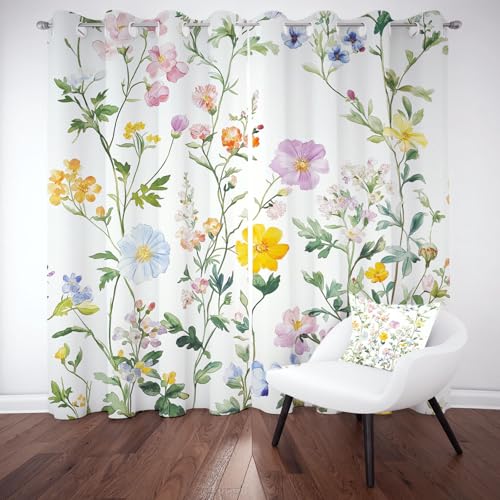 Tyafsgvqo Pflanzenmuster Verdunkelungsvorhange 2er Set, Landhausstil Blumen Vorhänge Wohnzimmer 160x132 cm Aquarell Wildblumen Gardine Blickdicht Thermo mit Ösen Schlafzimmer Fensterdekoration von Tyafsgvqo