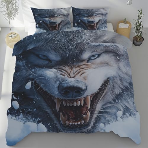 Tyafsgvqo Raubtier Wolf Bettbezug 155x220 cm, Winter Wildtier Deckenbezug 3 Teilig Bügelfrei, Tiermotiv Bettwäsche Set Atmungsaktiv Kühlend Mikrofaser mit 2 Kissenbezug 80x80 cm Tyafsgvqo Raubtier Wolf Bettbezug 155x220 cm, Winter Wildtier Deckenbezug 3 Teilig Bügelfrei, Tiermotiv Bettwäsche Set Atmungsaktiv Kühlend Mikrofaser mit 2 Kissenbezug 80x80 cm von Tyafsgvqo