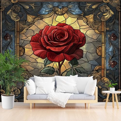 Tyafsgvqo Romantisch Rose Tapete, Retro Buntglas Blumen Selbstklebende Tapete Wasserfest Abwaschbar, Mittelalter Kunst Vliestapete Fototapete Küche Wohnzimmer Schlafzimmer Kinderzimmer 150x105 cm Tyafsgvqo Romantisch Rose Tapete, Retro Buntglas Blumen Selbstklebende Tapete Wasserfest Abwaschbar, Mittelalter Kunst Vliestapete Fototapete Küche Wohnzimmer Schlafzimmer Kinderzimmer 150x105 cm von Tyafsgvqo