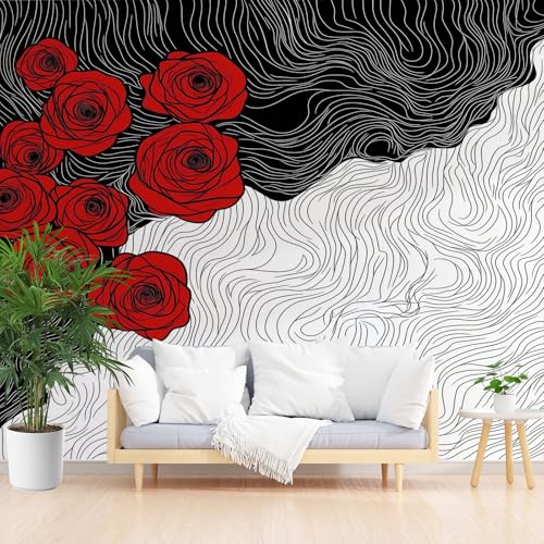 Tyafsgvqo Rot Rose Blumen Vliestapete 308x220 cm, Schwarz Weiß Linie Selbstklebende Tapete, Wasserfest Fototapete, Abstrakte Modern Romantisch Tapete Wohnzimmer Schlafzimmer Kinderzimmer Küche Tyafsgvqo Rot Rose Blumen Vliestapete 308x220 cm, Schwarz Weiß Linie Selbstklebende Tapete, Wasserfest Fototapete, Abstrakte Modern Romantisch Tapete Wohnzimmer Schlafzimmer Kinderzimmer Küche von Tyafsgvqo