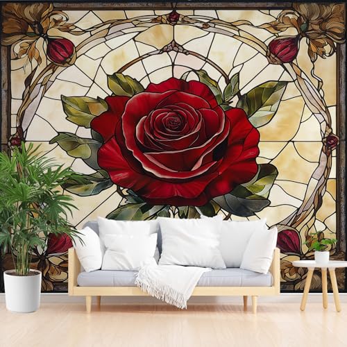 Tyafsgvqo Rot Rose Selbstklebende Tapete, Vintage Barock Blumen Vliestapete Wasserfest Abwaschbare, Retro Chic Floral Tapete Fototapete Wohnzimmer Schlafzimmer Küche Wanddeko 280x400 cm Tyafsgvqo Rot Rose Selbstklebende Tapete, Vintage Barock Blumen Vliestapete Wasserfest Abwaschbare, Retro Chic Floral Tapete Fototapete Wohnzimmer Schlafzimmer Küche Wanddeko 280x400 cm von Tyafsgvqo