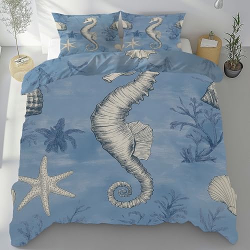 Tyafsgvqo Seepferdchen Seestern Bettwäsche Set 200x200 cm, Ozean Meerestier Bettbezug Mikrofaser 3 Teilig, Meereslebewesen Bettwäsche Bügelfrei & Weich, Wendebettwäsche mit 2 Kissenbezug 80x80 cm Tyafsgvqo Seepferdchen Seestern Bettwäsche Set 200x200 cm, Ozean Meerestier Bettbezug Mikrofaser 3 Teilig, Meereslebewesen Bettwäsche Bügelfrei & Weich, Wendebettwäsche mit 2 Kissenbezug 80x80 cm von Tyafsgvqo