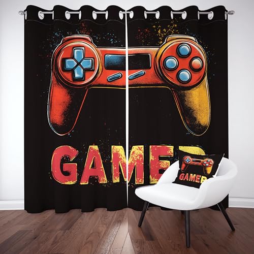 Tyafsgvqo Videospiel Gaming Vorhange Blickdicht 2er Set, Gamepad Gardinen mit Ösen Blackout Game Controller Verdunklungsvorhänge 90 cm Lang 65 Breit Thermovorhang Wohnzimmer Schlafzimmer von Tyafsgvqo