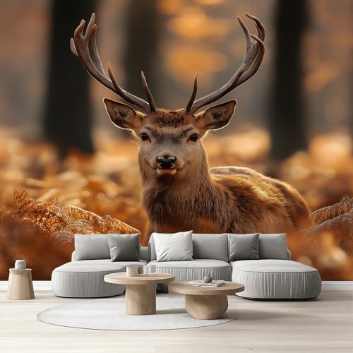 Vliestapete Hirsch Selbstklebende Fototapete Herbst Waldtiere Tapete Schlafzimmer Natur Wildtier Wandtapete Wohnzimmer Kinderzimmer Wasserfest Möbelfolie Küche Flur 308x220 cm von Tyafsgvqo