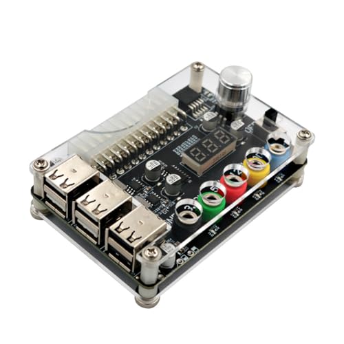 Tyatocepy 24-Pin-ATX-Netzteil-Breakout-Board, Strommodul-Adapteranschluss, Einstellbarer Spannungsknopf, 6 Ports, USB 2.0, Langlebig, Einfach zu Bedienen von Tyatocepy