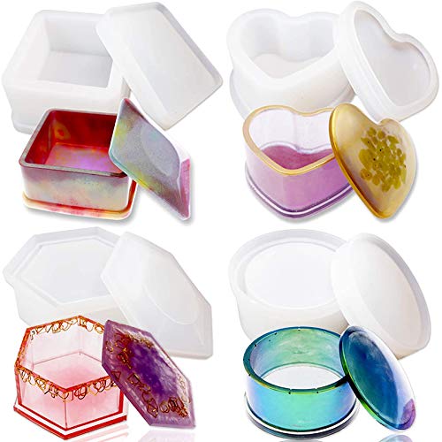 Tyatocepy Set mit 4 Formen aus Kunstharz in Box in Herzform / Sechskant / Epoxidformen rund und quadratisch mit Deckel von Tyatocepy