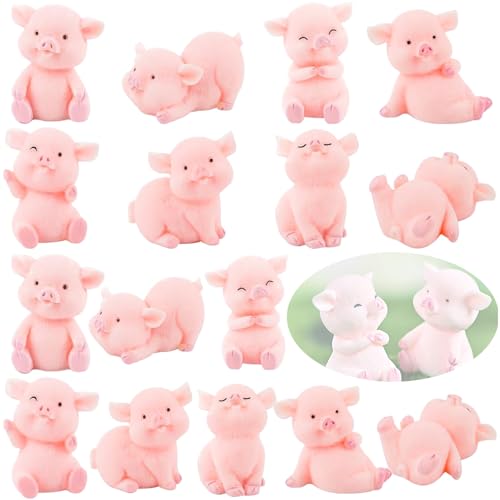 24 Stück Glücksschweinchen Figur, Rosa Glücksschwein Miniatur Garten Ornamente Kleine Glücksbringer Silvester Deko, Harz Schweinchen DIY Handwerk Kuchen Topper fur Silvester Weihnachten Party von Tydezjl