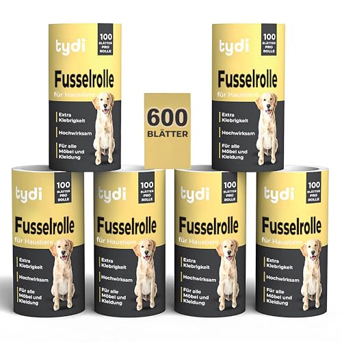 Nachfüllrollen für Fusselrolle, 600 Blätter – Fusselrolle Nachfüllpack Kompatibel mit Tydi, PetLovers, Mr. Siga und Mehr – 100 Blätter pro Kleberolle – Ideal als Tierhaarentferner von Tydi