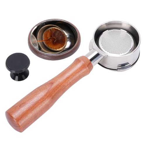 58 mm Bodenloser Siebträger Passend für die Petrus-Kaffeemaschine Edelstahl-Kaffee-Bodenloser Siebträger 3 Ohren Holzgriff von Tyenaza