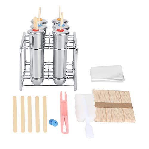 6 Stück Edelstahl Popsicle Form, Runder Kopf Doppelrille Wiederverwendbares Eiscreme-Formen mit Hölzern Rutenhalter Und Tray Industrial Home Küche DIY EIS Pop Mold Maker Tool von Tyenaza