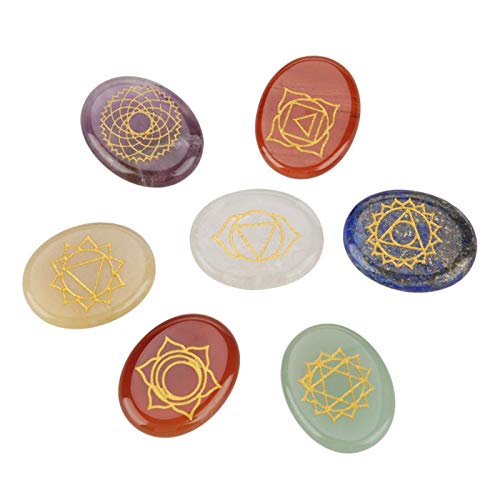 7pcs Chakra Steine ​​Bulk Graviert Spirituelle Heilung Meditation Natürliche Palmsteine ​​Reiki Chakra Kristall Set Chakra Steine von Tyenaza