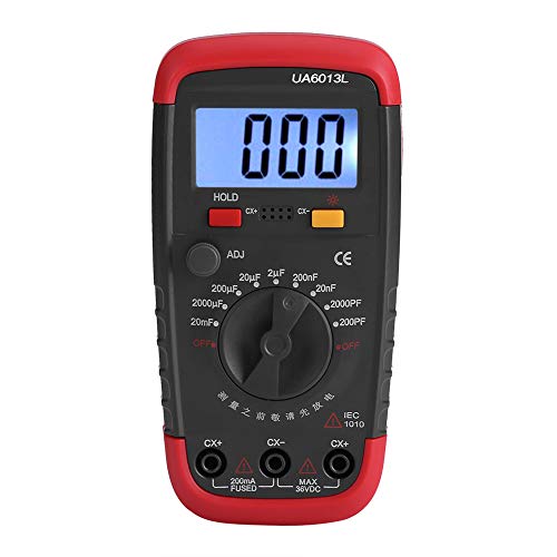 Digitales Kapazitätsmessgerät, Multimeter, Professioneller Kondensator Tester, 0.1pF - 20000uF mit LCD Hintergrundbeleuchtung und Sicherheitsmantel Max 1999 Display von Tyenaza