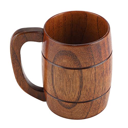 Holz Bierkrug - Naturholz Bierbecher Retro Vintage Holzkrug Bier Kaffeebecher mit Griff Holzkrug zum Trinken von Rotwein Kaffee Tee Milch Höhe: ca.4,25 Zoll Durchmesser: ca. 3,15 Zoll von Tyenaza