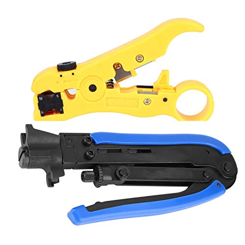 Koaxialkabel Crimper Set, F-Stecker Crimper Abisolierzangen Set RG6 RG59 RG11 Kompressions Werkzeug für Kompression, Crimpen, Schneiden, TV Kabel Handwerkzeug von Tyenaza